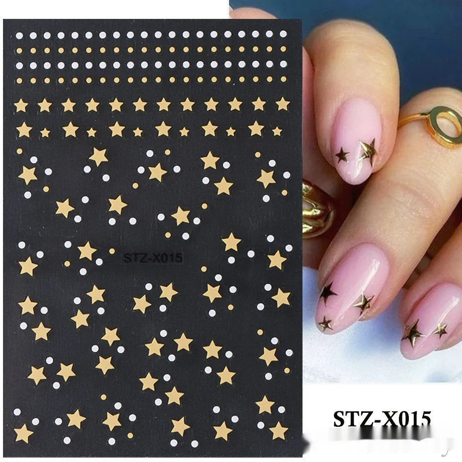 Plastic sheet of black, silver, and cartoon design nail art stickers for DIY manicures.