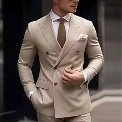 Men's grey Korean slim fit two-piece business suit with jacket and trousers