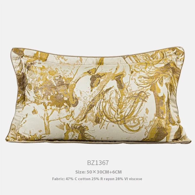 Modern abstract golden horse jacquard cushion in square and waist pillow sizes with colour options