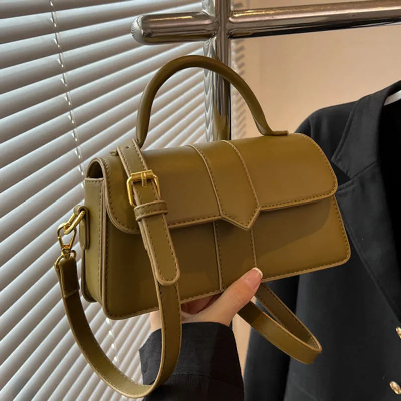 Women's PU leather messenger bag in horizontal square shape with file compartments