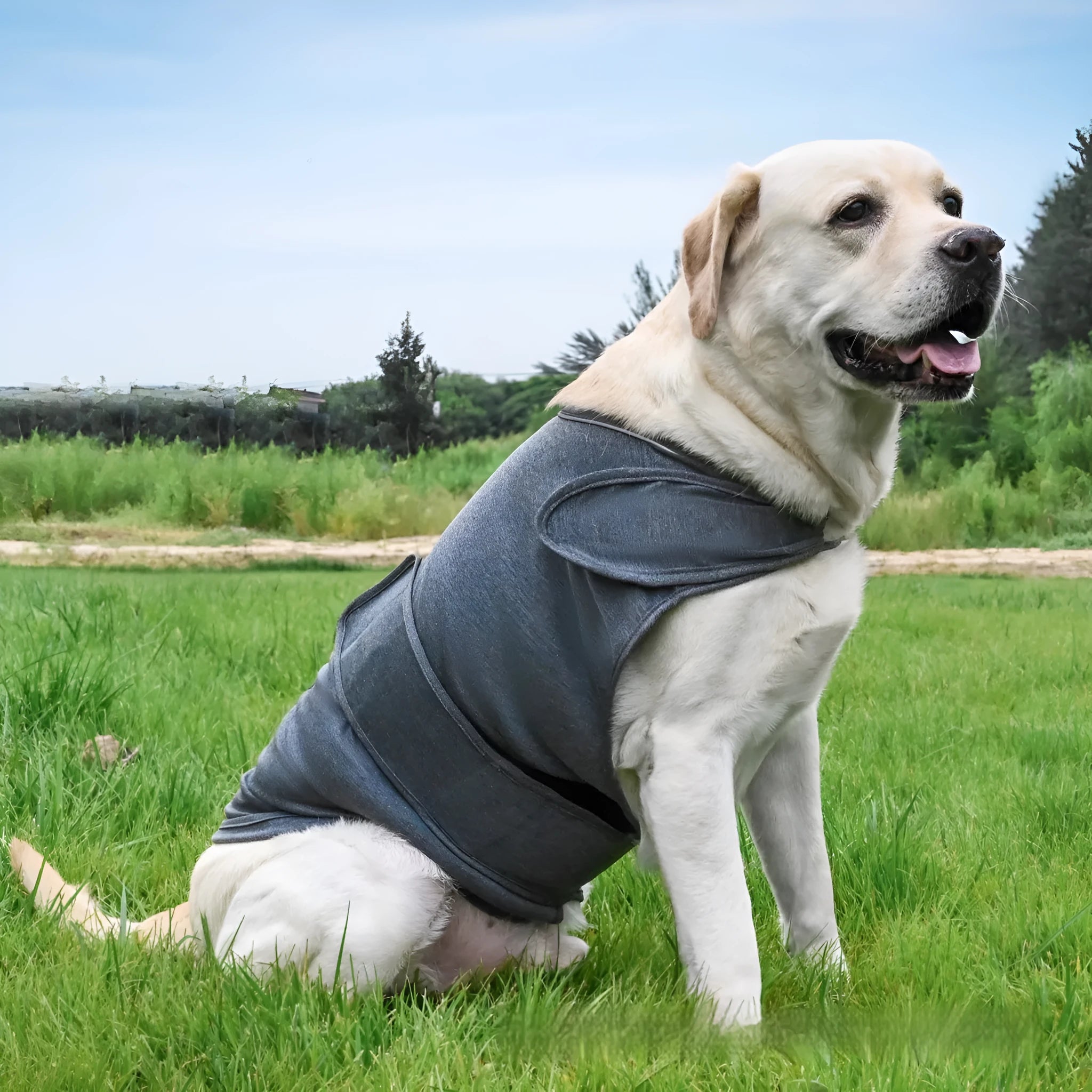 Cotton brocade dog anxiety relief vest in tank top style for separation anxiety