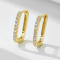 Sterling silver oval zircon ear clip earrings with geometric design in yellow and white options