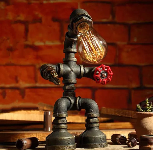 Robot Table Lamp vintage industrial desk light with iron pipe design green bronze finish