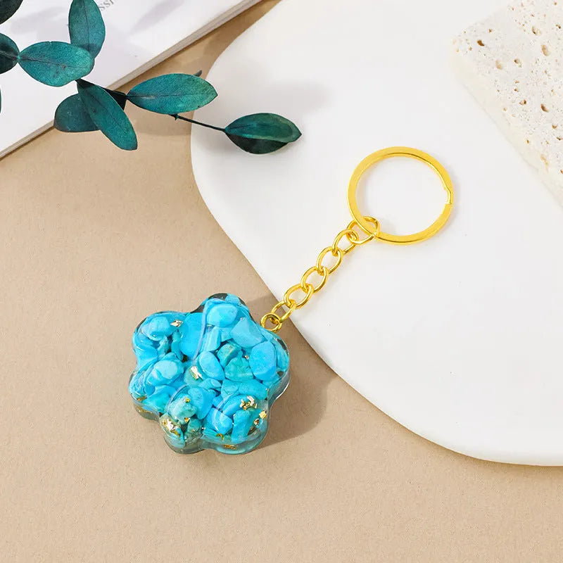 Small natural crystal cat's paw shaped pendant on a metal keyring, available in various crystal colours.
