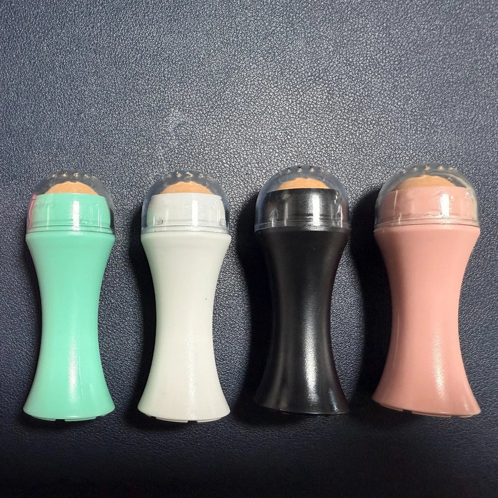 Portable volcanic stone facial roller for oily skin control in four colours