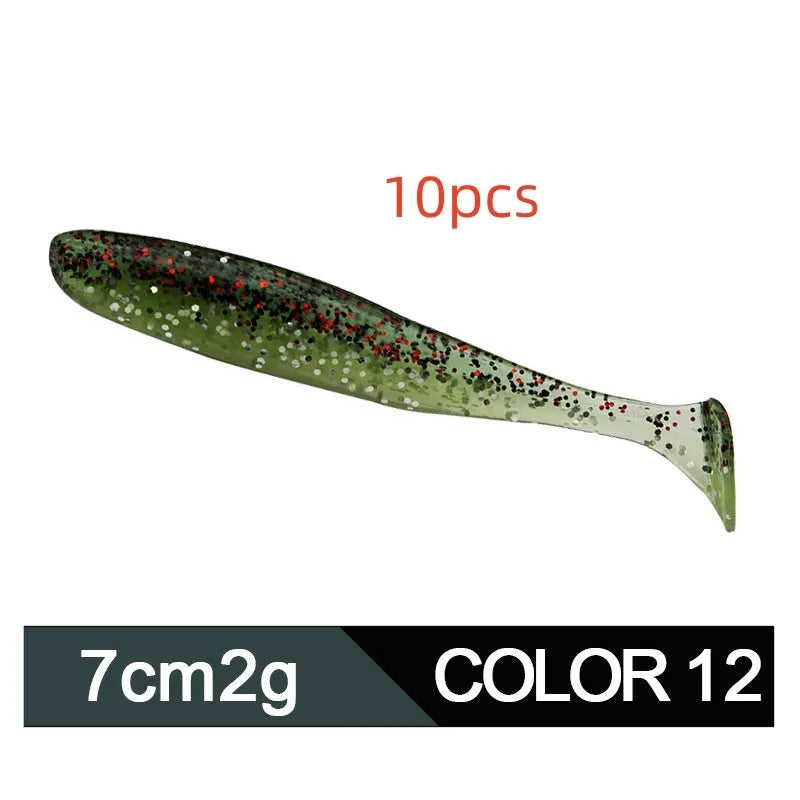 7cm long two-tone T tail soft plastic fishing lure in various colours for Mandarin fish and Topmouth Culter.