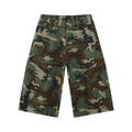 Men's cotton camouflage trousers with wide leg loose fit, cropped length, and American side stitching