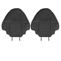 Set of two black leather anti kick pads for car rear seats, shown with dimensions.
