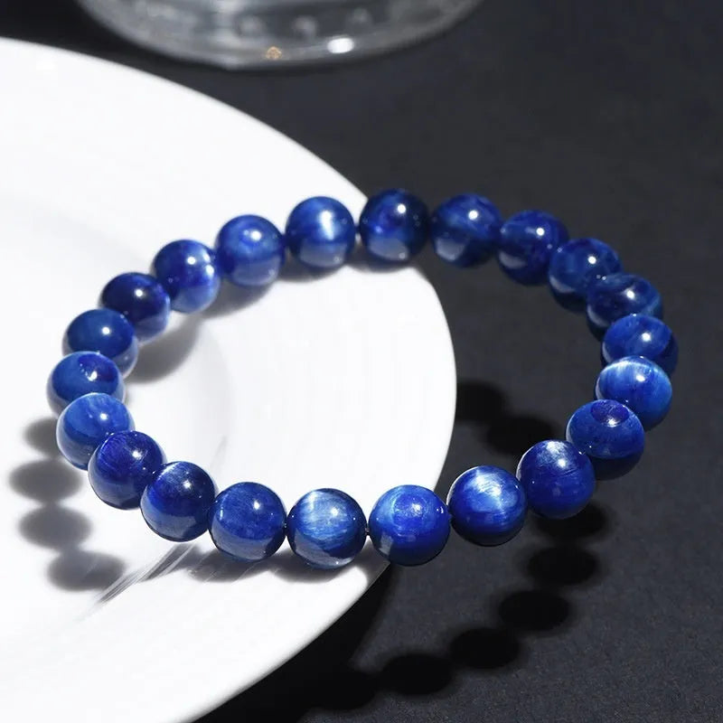 Natural blue crystal ball bracelet with geometric design and Ruyi elements