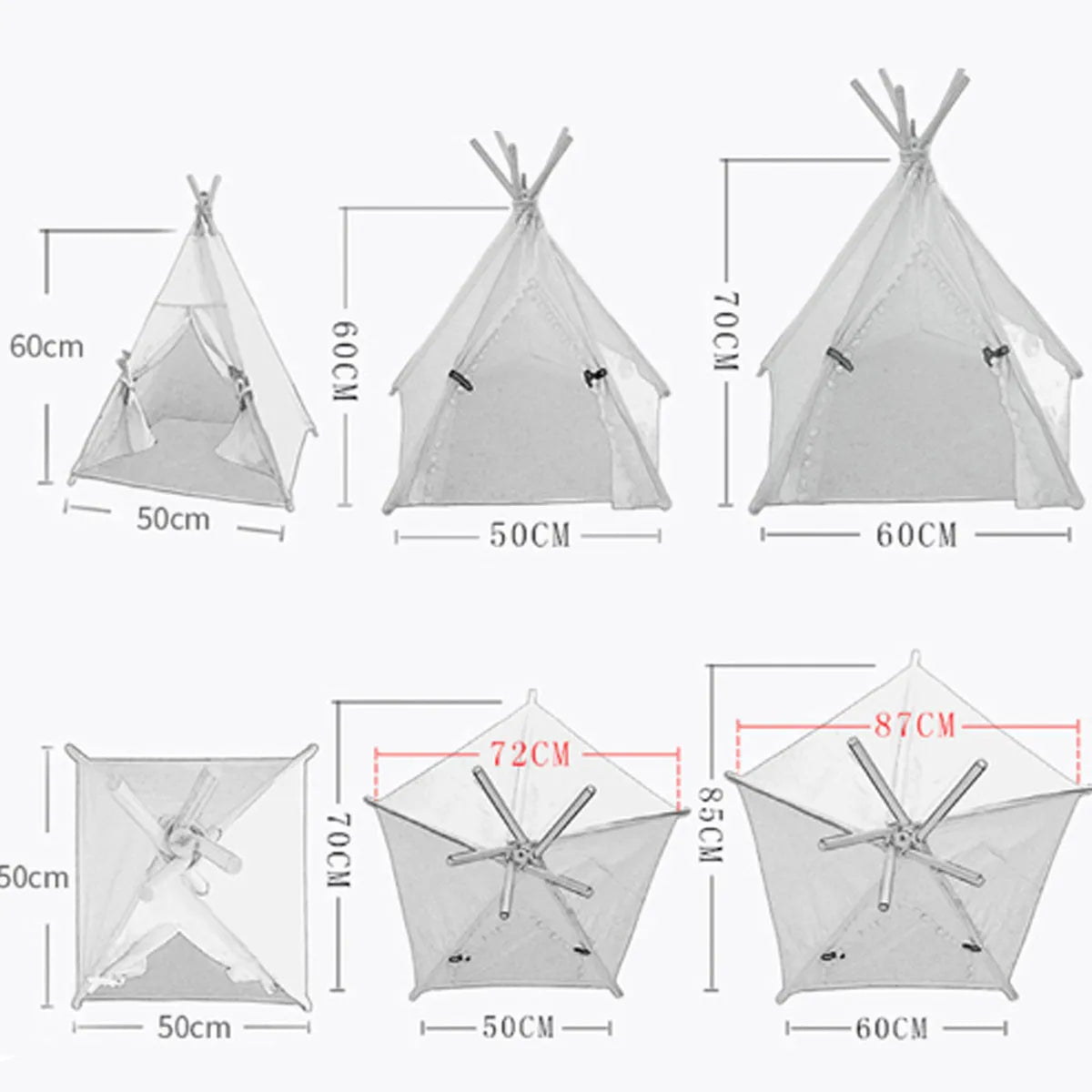 Striped linen pet teepee tent bed with cushion for small dogs or cats.