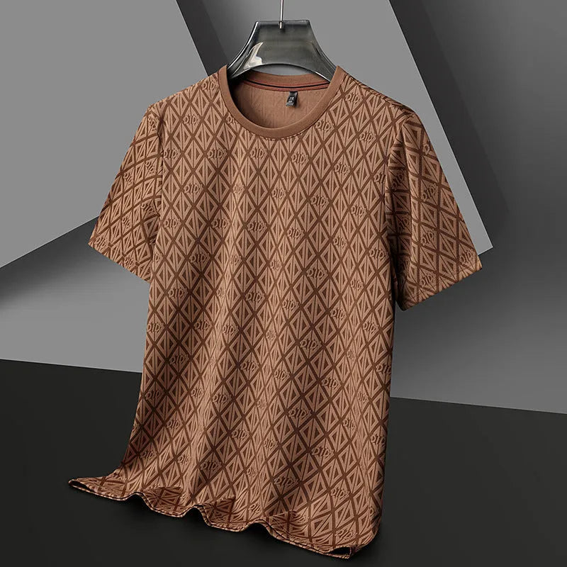 Men's black loose fit short sleeve t-shirt with jacquard pattern detailing