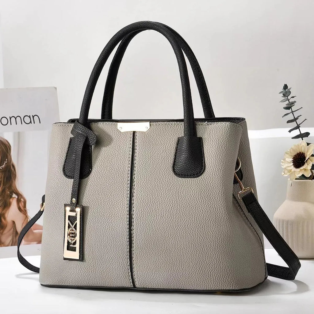 Women's large capacity square shoulder bag in soft PU leather with leather strap