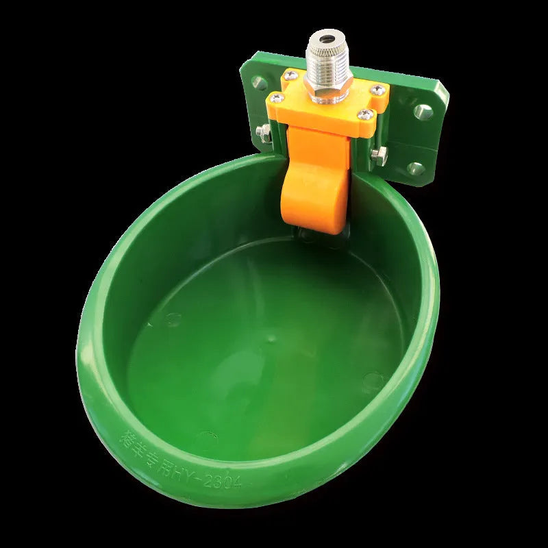 Green plastic automatic drinking bowl for sheep farm use with water-saving nozzle