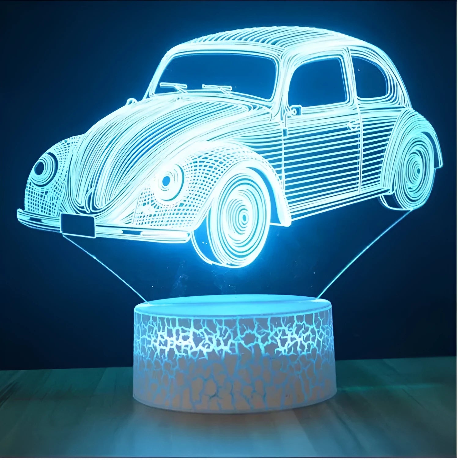 Colourful 3D LED table lamp with acrylic shade and touch remote controls on black base