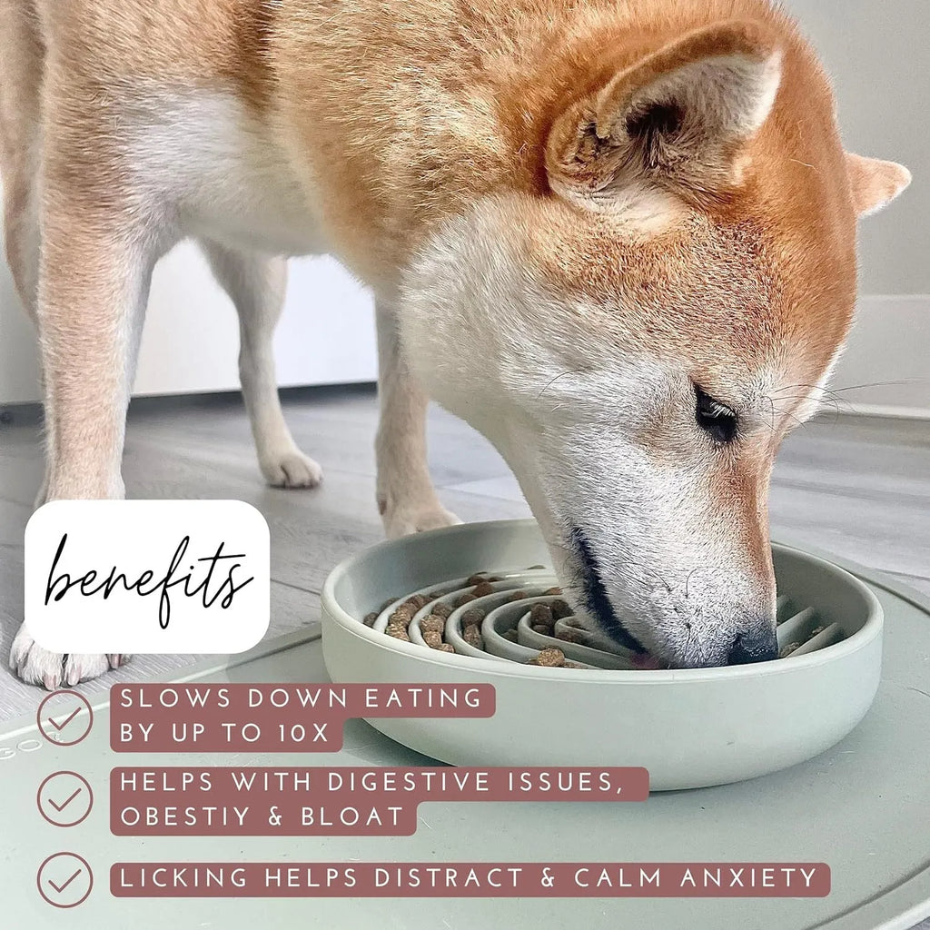 Silicone slow feeder dog bowl with ridge design, shown in beige colour, acting as a lick mat.
