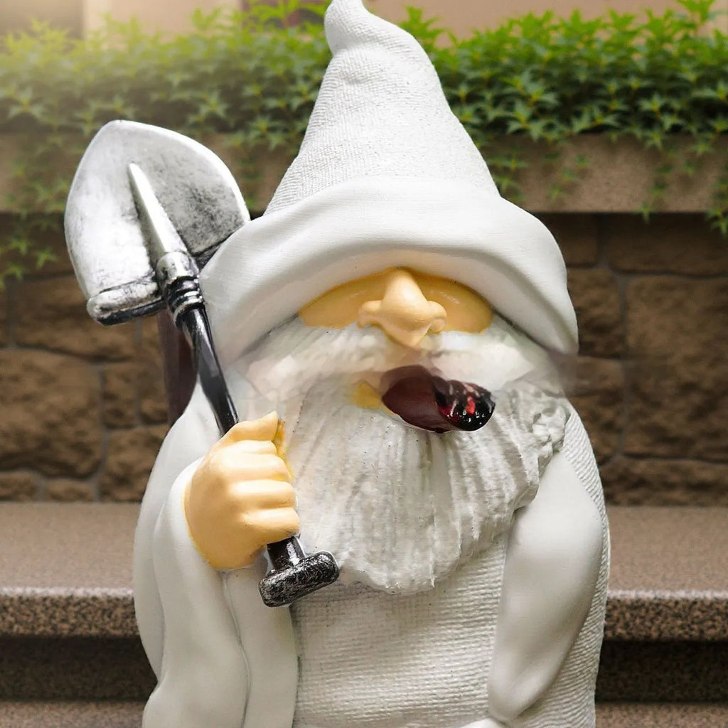 Christmas garden ornament with smoking shovel dwarf design in resin and plastic materials