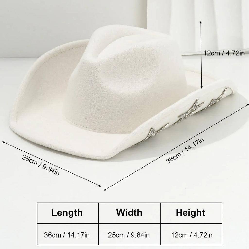 Western denim top hat with hexagonal star pattern on woven polyester fabric