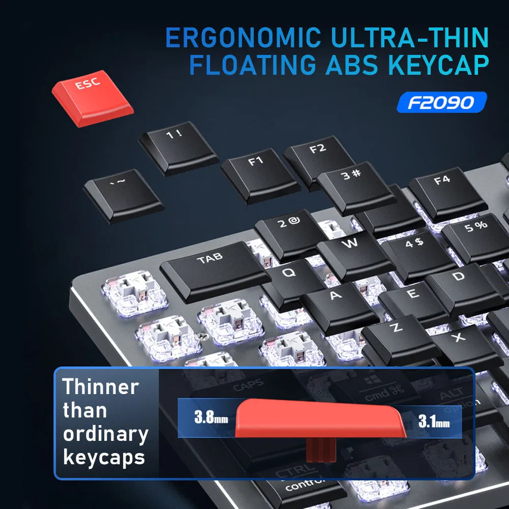 Wireless mechanical keyboard 104 keys thin with short shaft and 20 light effects on desk
