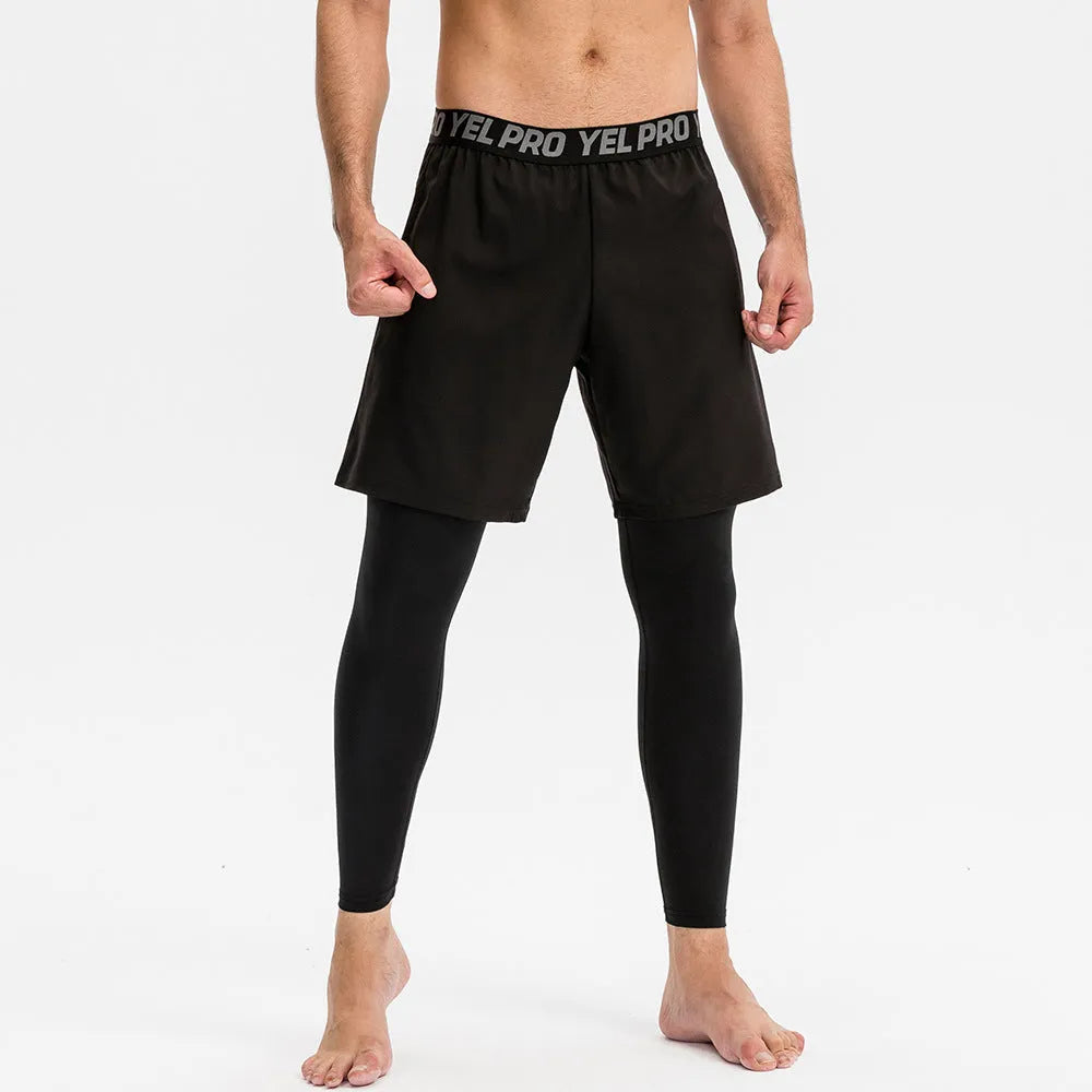 Men's grey quick-drying high elastic tight pants for running and gym fitness