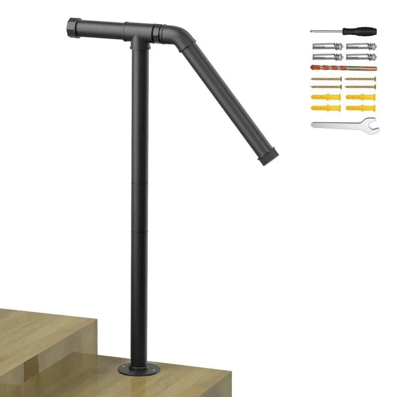 Black American style metal ladder support bracket for staircase repair.