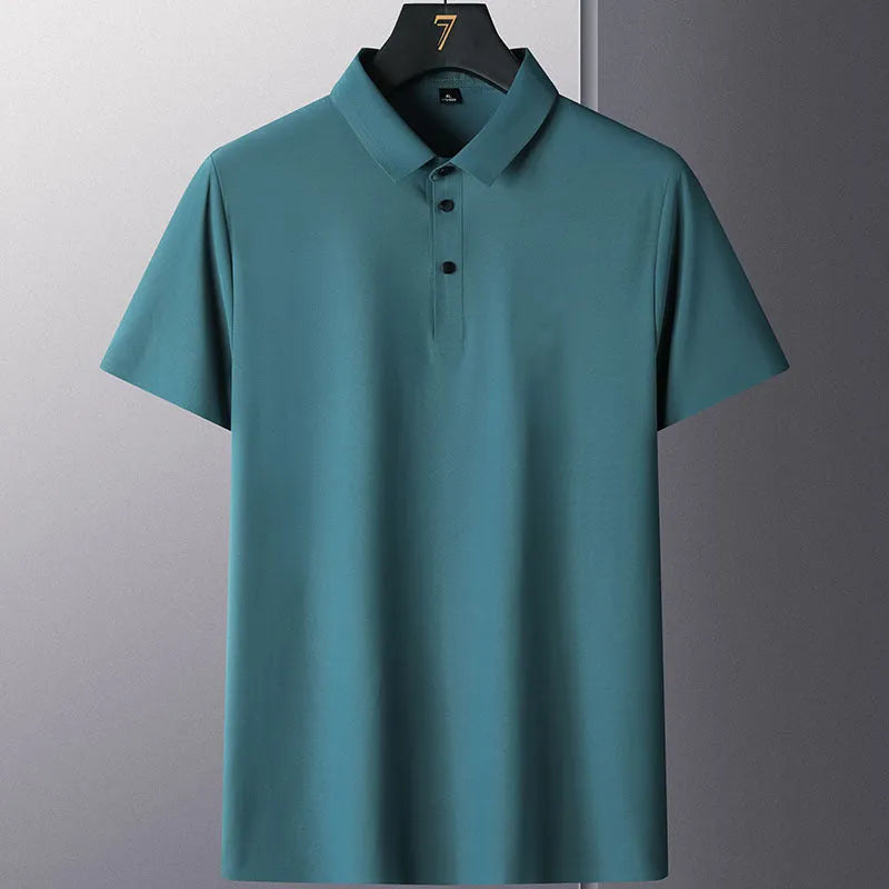 Non-ironing men's solid colour short sleeve business casual shirt on a hanger