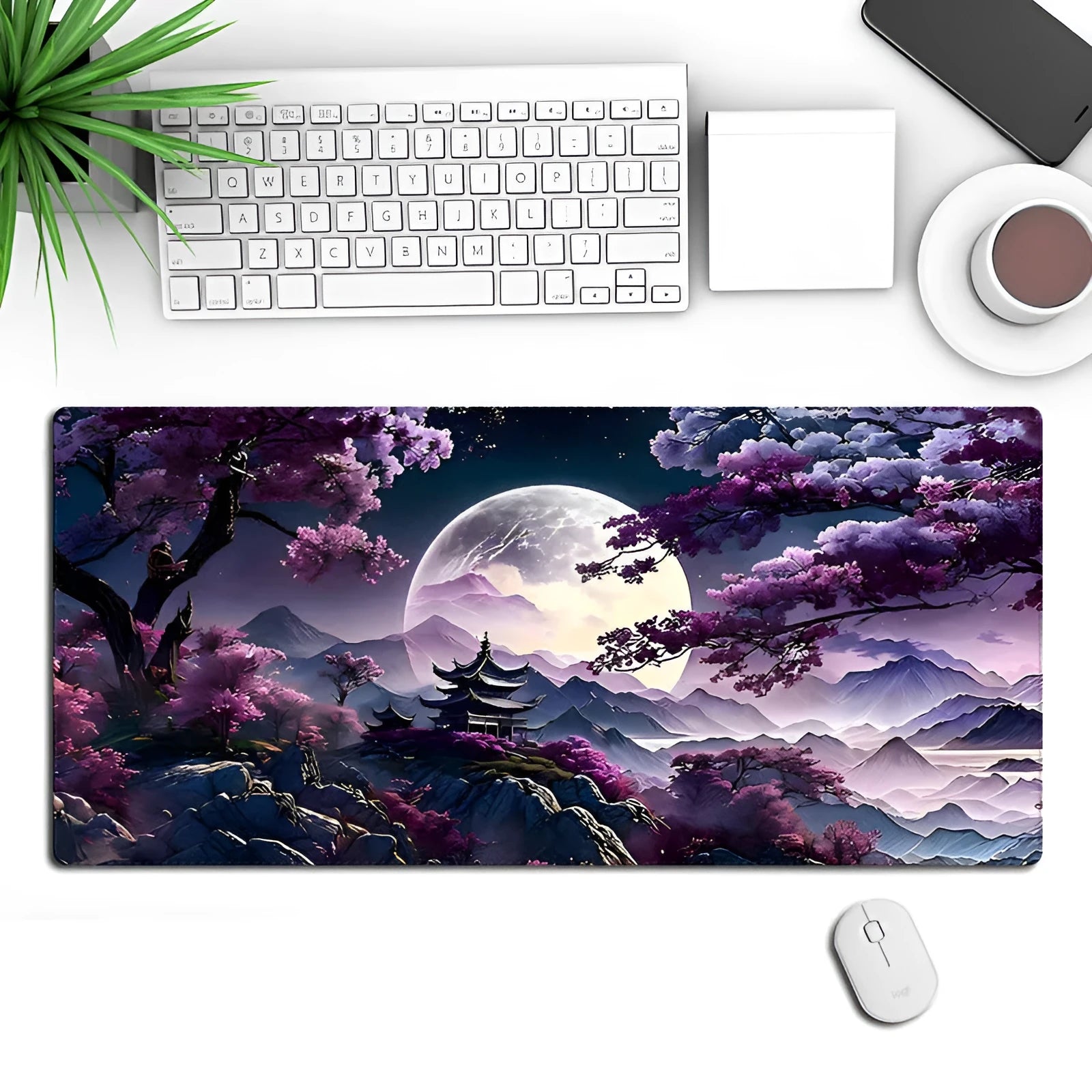 Large black 400x900mm desk pad with patterned surface for keyboard and mouse on a wooden desk.