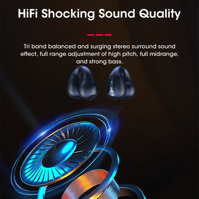 Q80 bone conduction Bluetooth headset clip in black, showing ear clip design for open-ear listening.