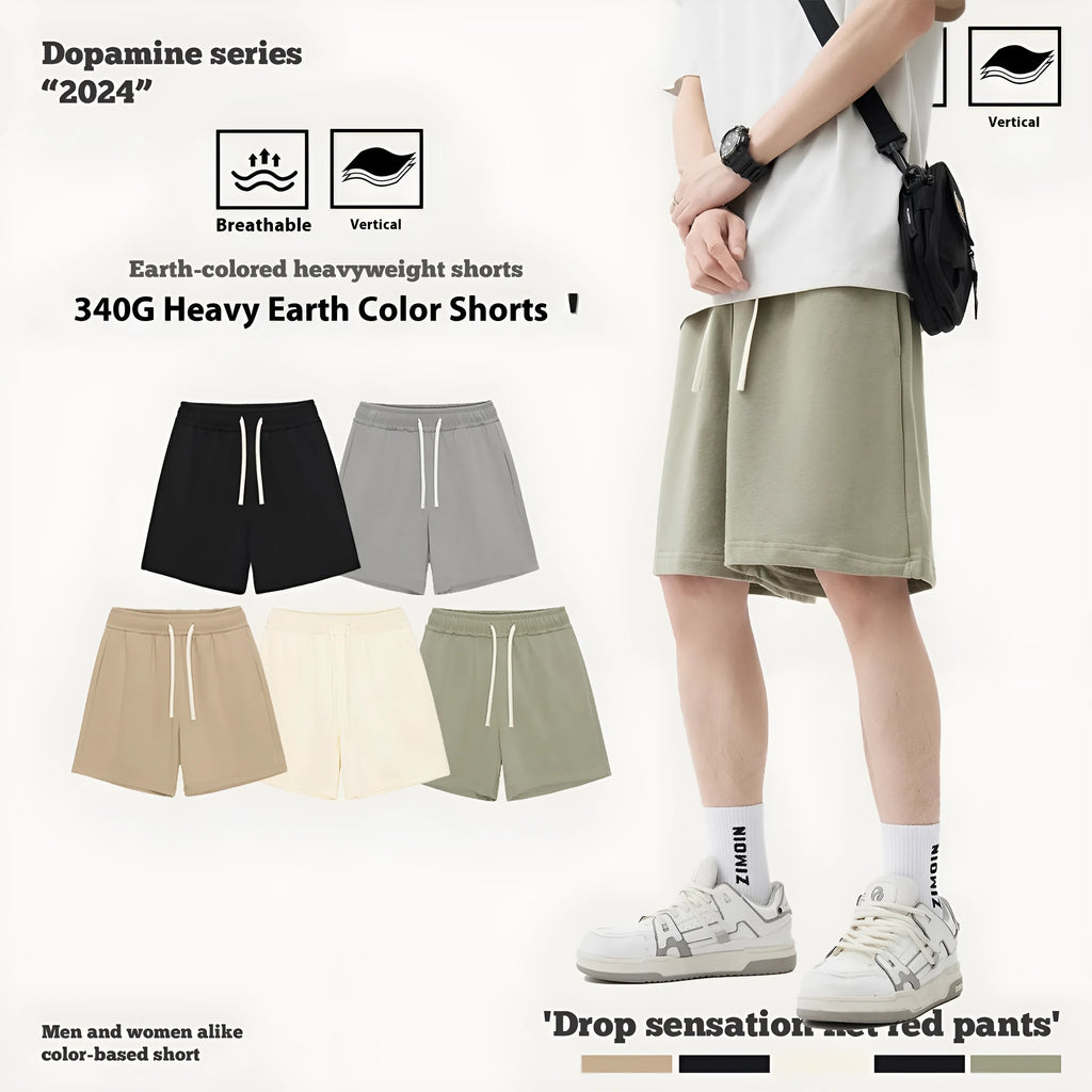Casual cotton denim shorts for a baby boy or girl in a loose fit, shown in khaki colour.