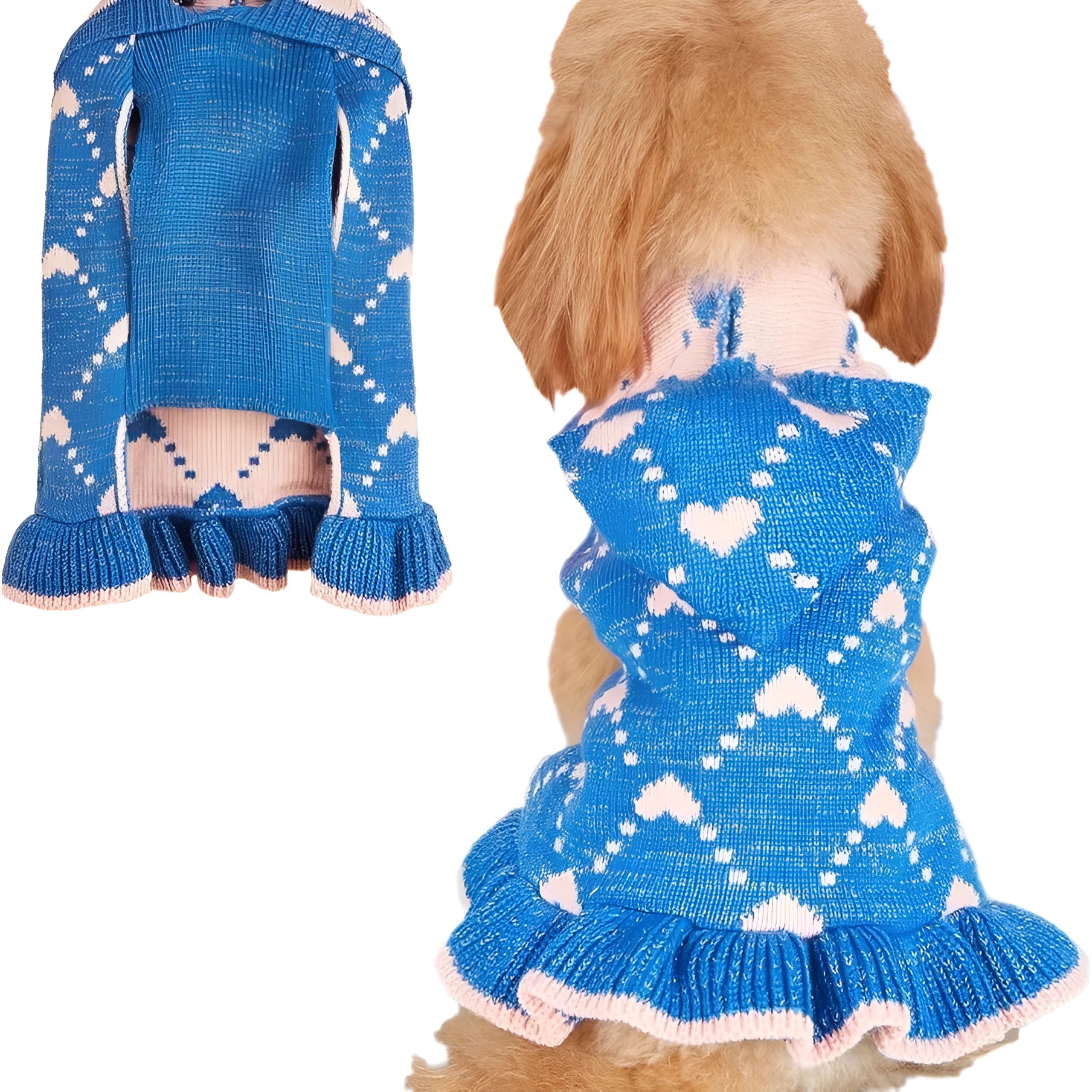 Small Dog Sweater Hoodies Dress Winter Knit Cute Clothing Heart Puppy Clothes with Four Colour Options and Four Sizes Including XS for Tiny Breeds