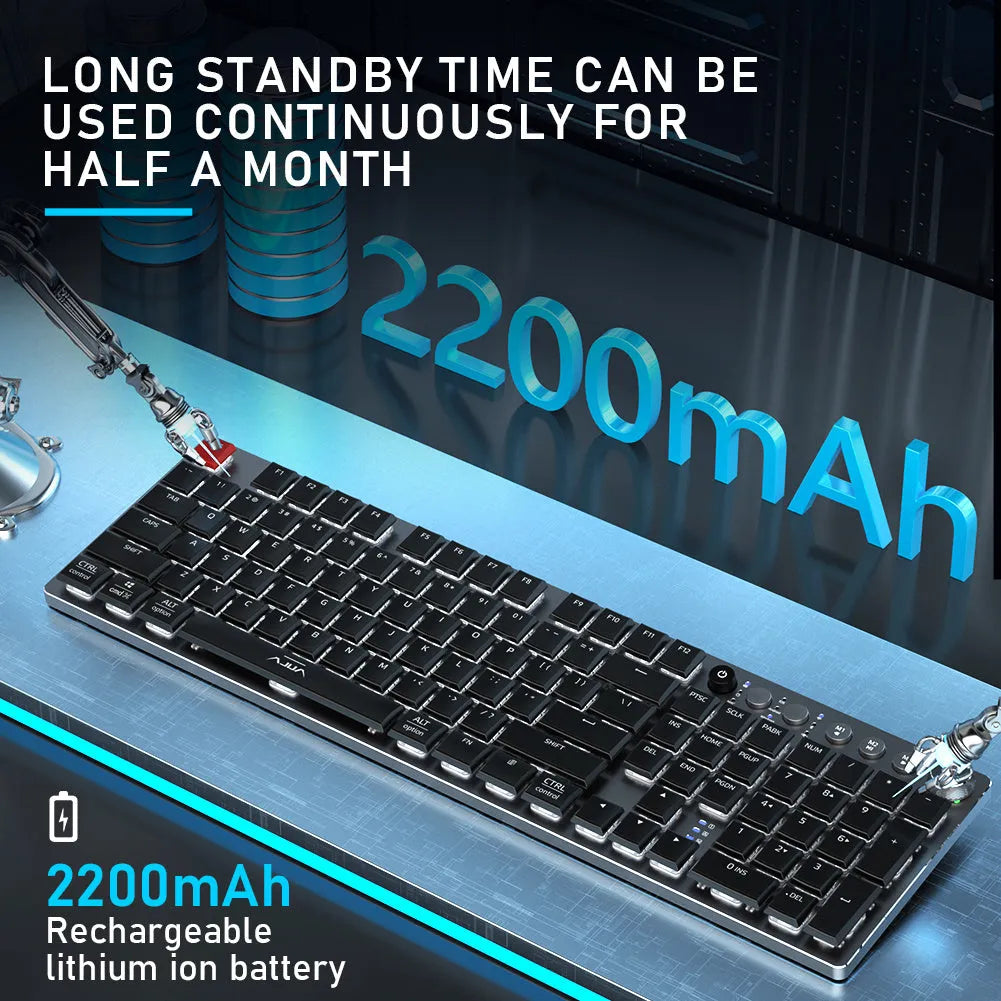 Wireless mechanical keyboard 104 keys thin with short shaft and 20 light effects on desk