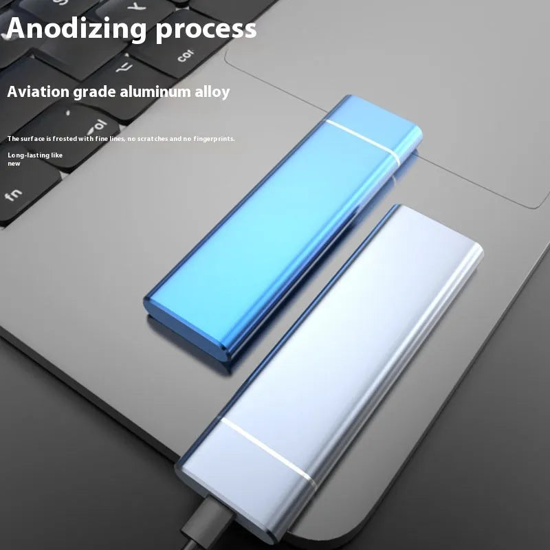 Sapphire blue metal portable external hard disk with USB cable for mobile phone and computer storage