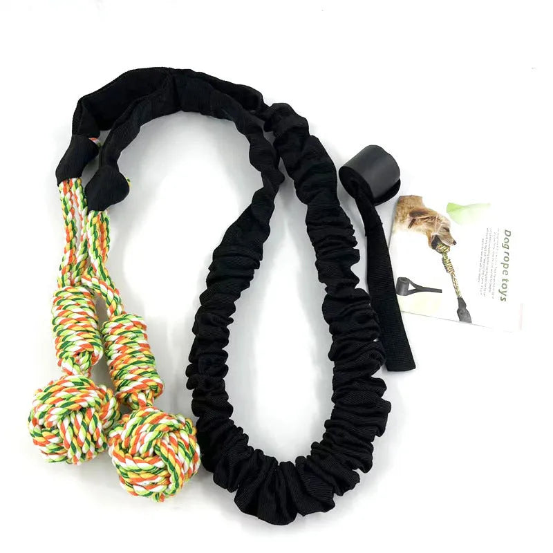 Cotton rope dog tug toy with knotted ends in black, grey or red colours