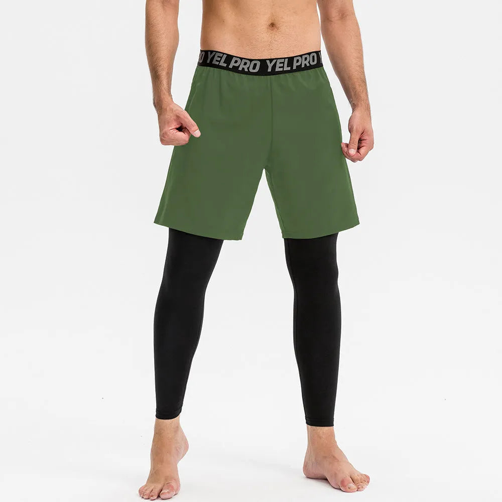 Men's grey quick-drying high elastic tight pants for running and gym fitness