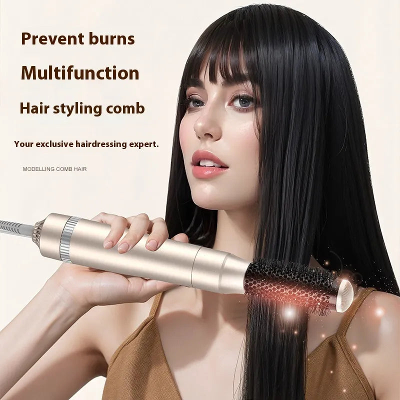 Champagne gold hot air comb hair curler and straightener with five-in-one functions