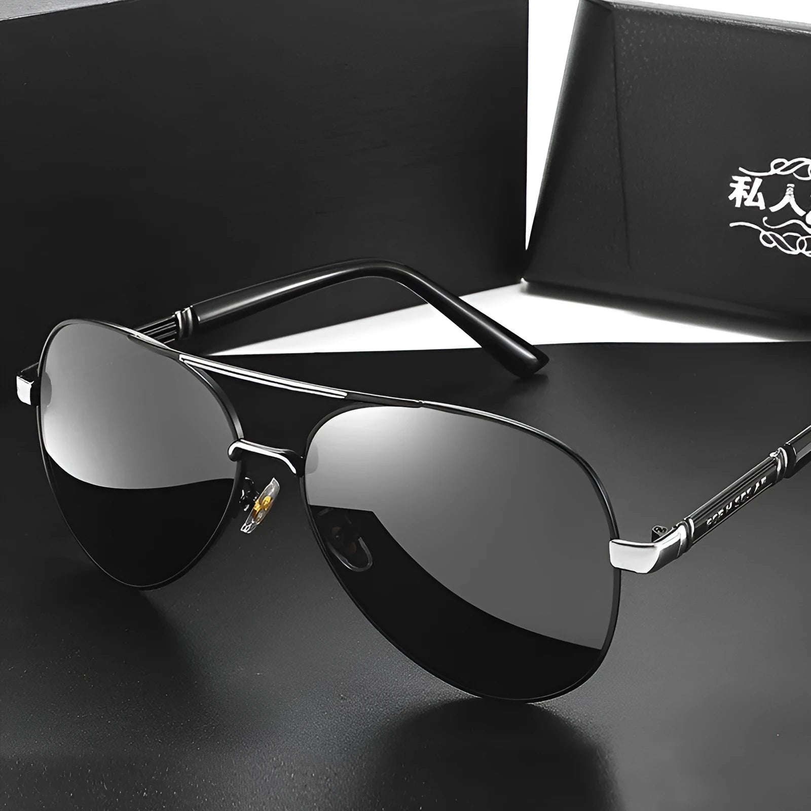 Metal framed polarised sunglasses with dragon and phoenix decorative elements