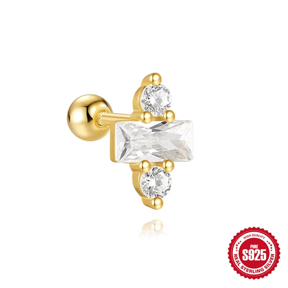 S925 sterling silver red square gravel stud earrings with floral design in gold electroplated finish
