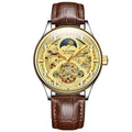 Men's automatic waterproof mechanical watch with leather strap in business style