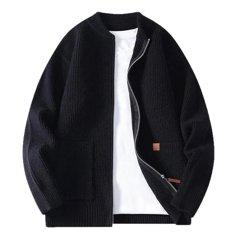 Men's striped sweater cardigan jacket in chemical fibre blend with zip-up front