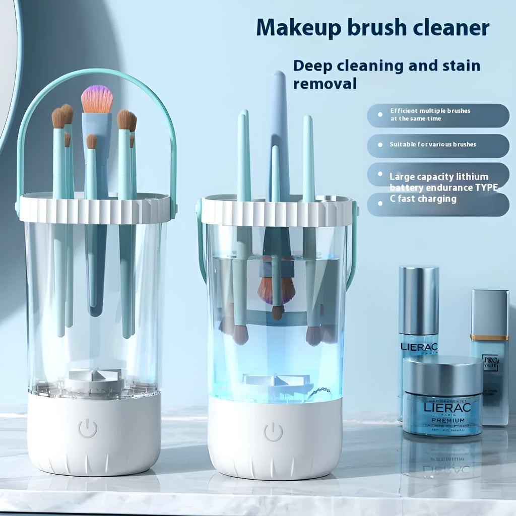 White rechargeable electric cleaning brush for makeup tools with USB charging cable