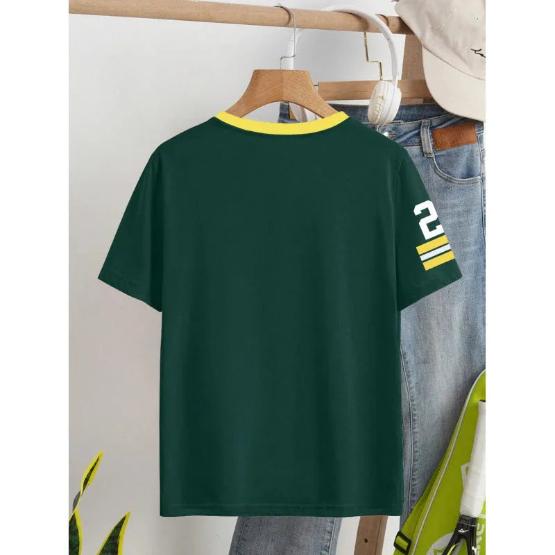 Loose fit cotton T-shirt with printed letter patterns in red or green colour options