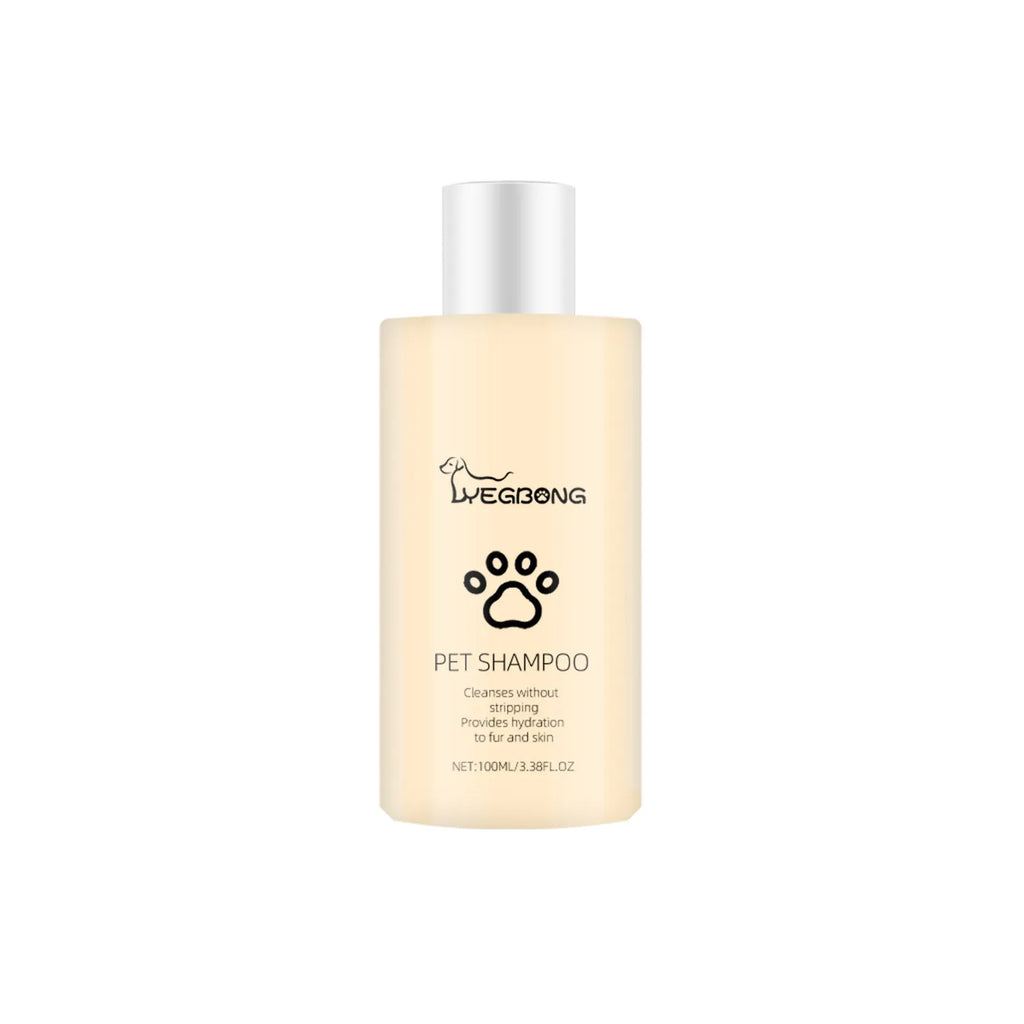 Mild pet shampoo bottle for dogs and cats in 100ml and 300ml sizes