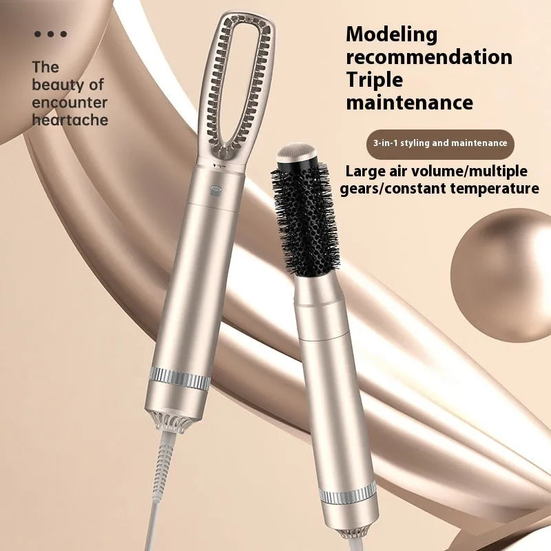 Champagne gold hot air comb hair curler and straightener with five-in-one functions