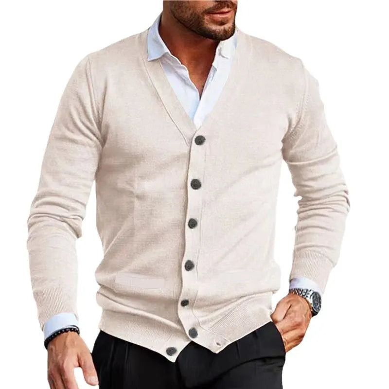 Men's slim fit acrylic cardigan sweater coat in a choice of six colours.