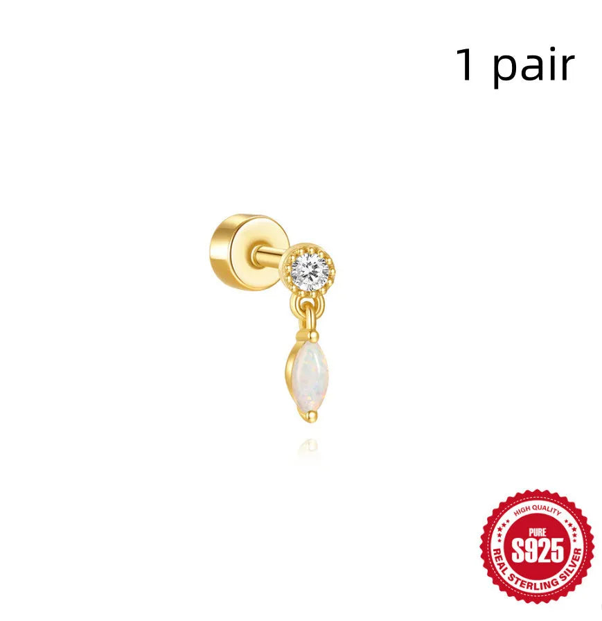 S925 sterling silver flat column thread ear bone studs in twelve gold electroplated colour variations
