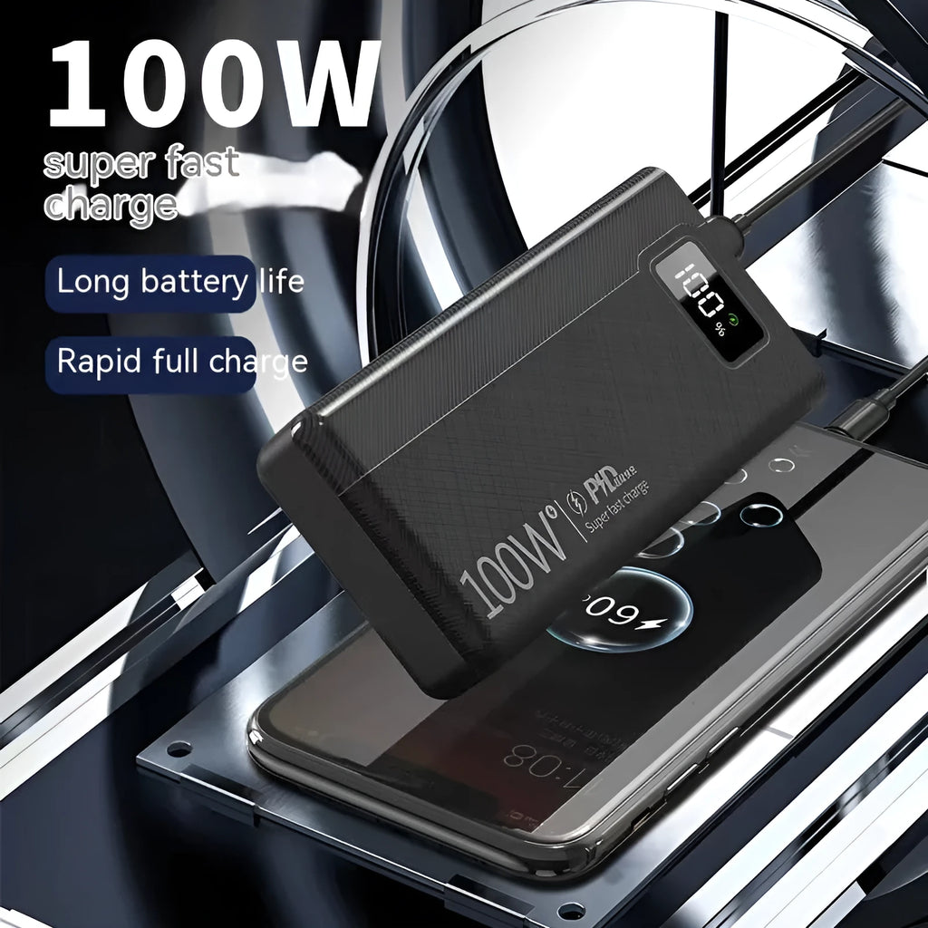 Large capacity power bank in black or white plastic case with fast charging function