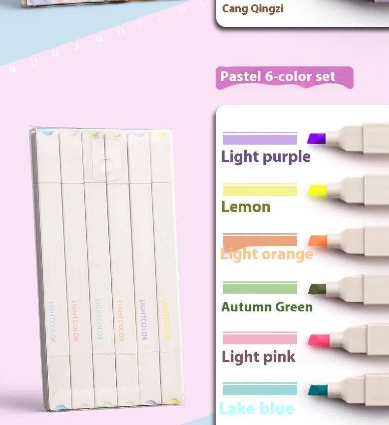Set of double tipped fluorescent marker pens in assorted colours for highlighting and writing.