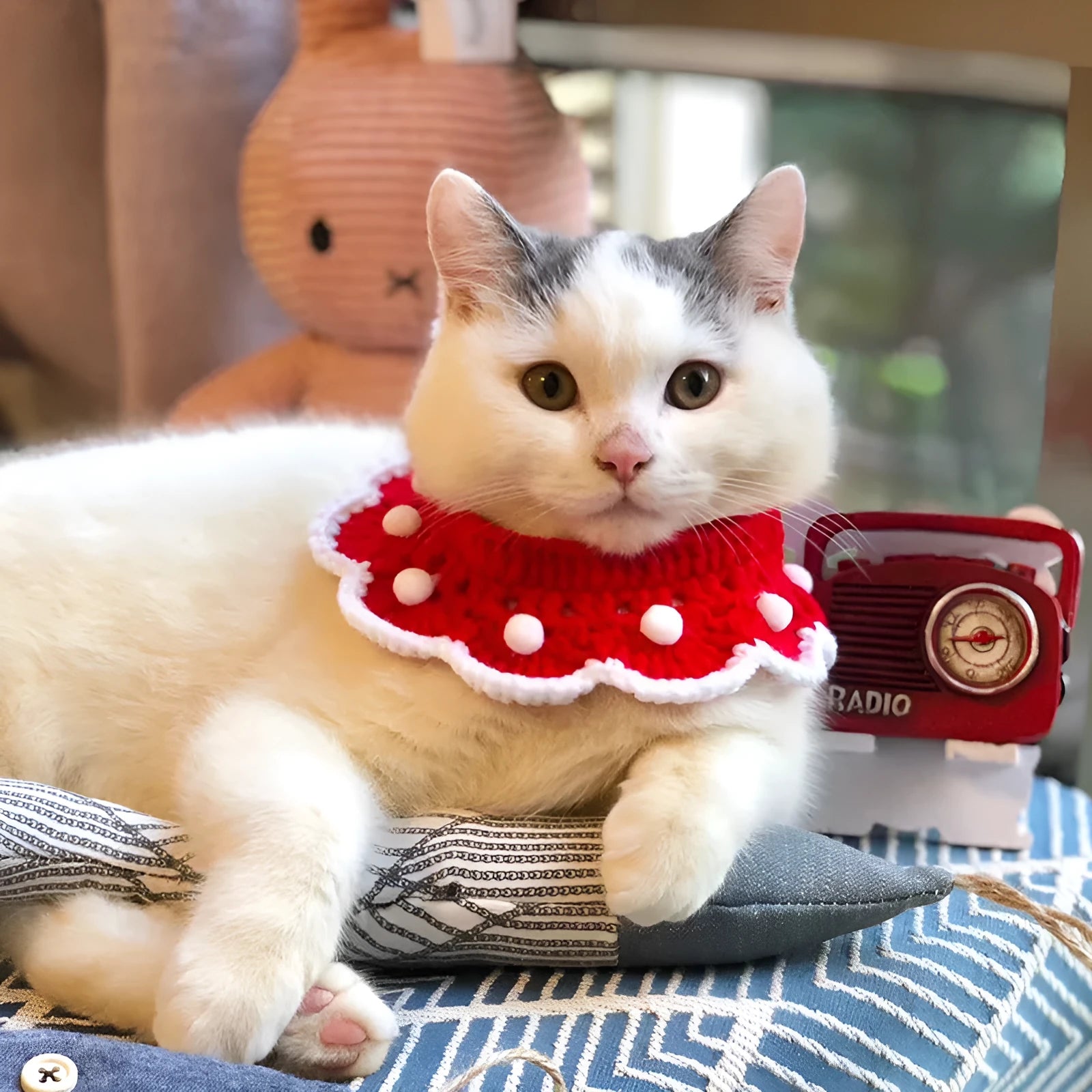 Wool knitted pet collar with cartoon pattern for cats dogs rabbits