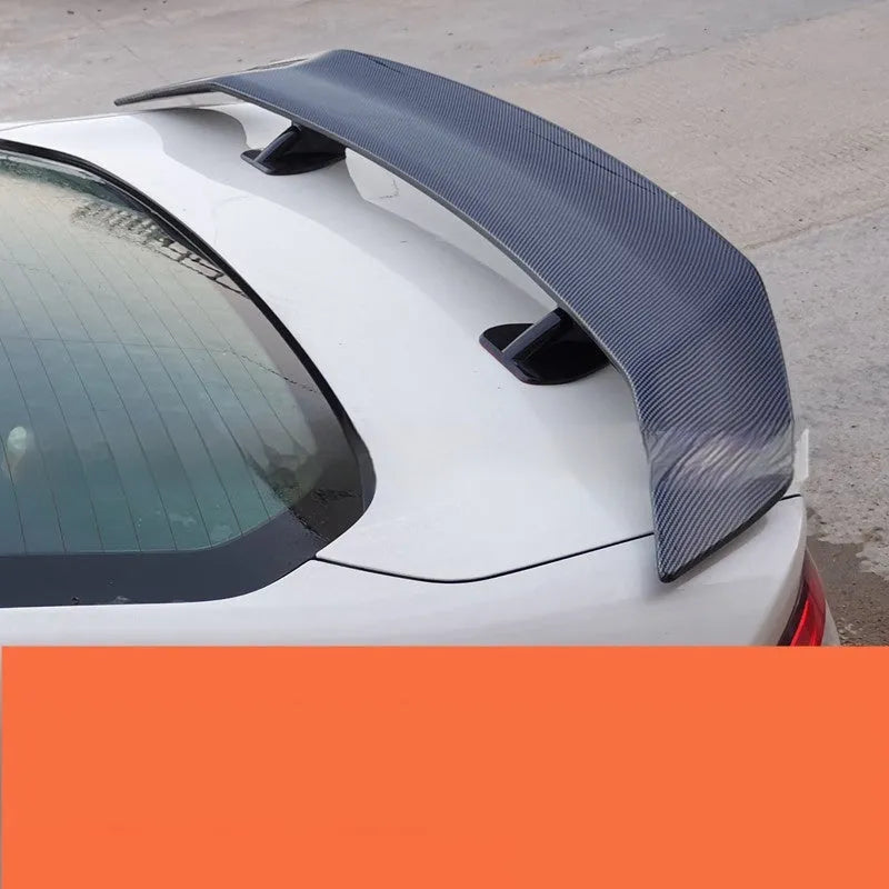 Universal punch-free ABS car spoiler tail wing in bright black finish.