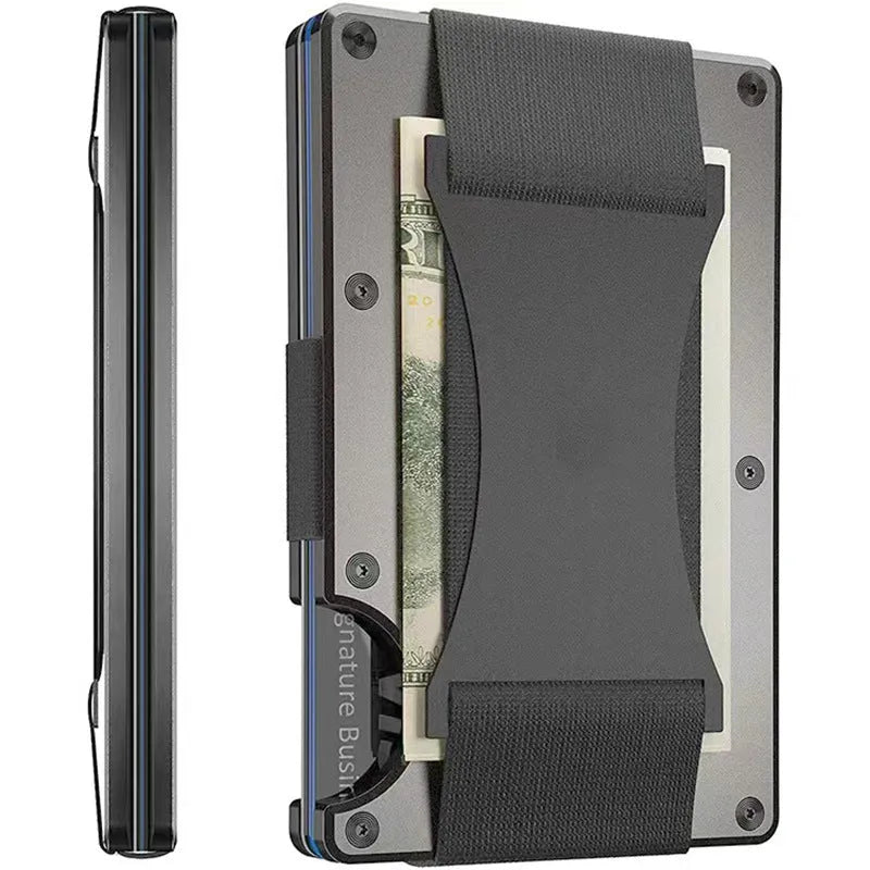 Metal card bag wallet with RFID anti-theft blocking, solid colour, frosted finish, unisex coin and card holder