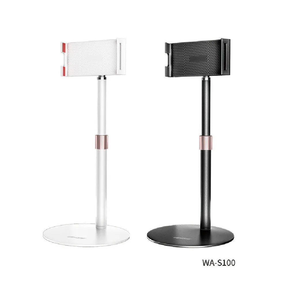Black metal tablet bracket extended to maximum 200mm height holding an 11 inch tablet